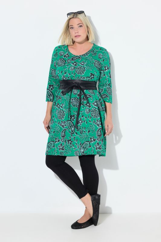 Floral Paisley Empire Knit A-Line Pocket Dress