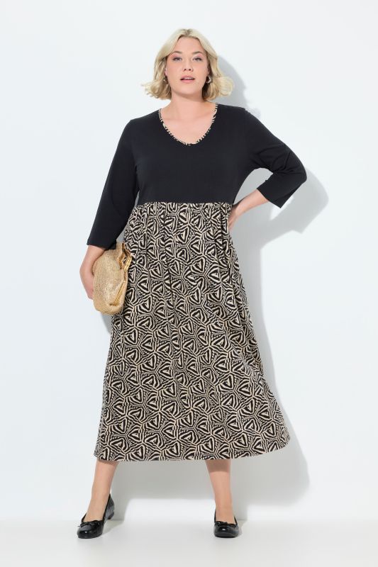 Geometric Print Empire Knit A-Line Pocket Dress
