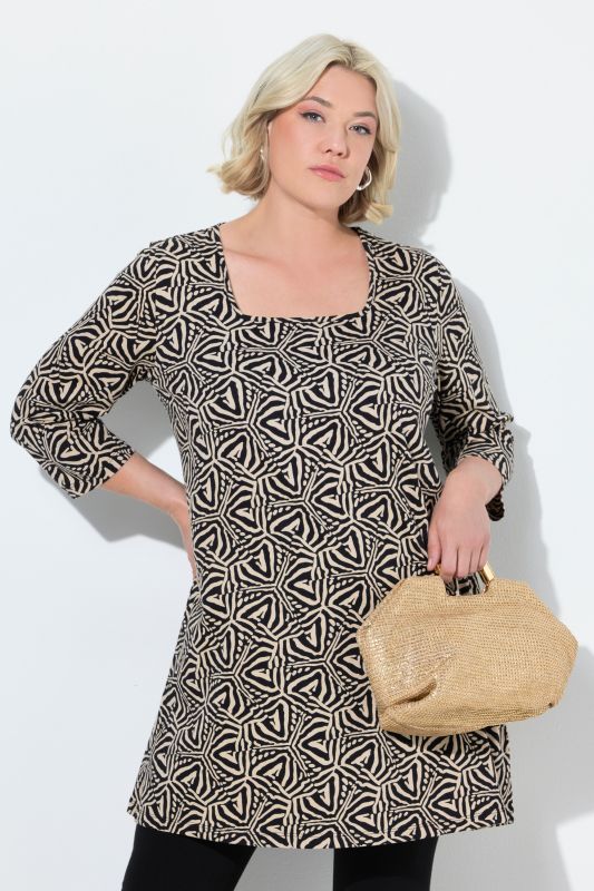 Geometric Print Empire Knit A-Line Tunic