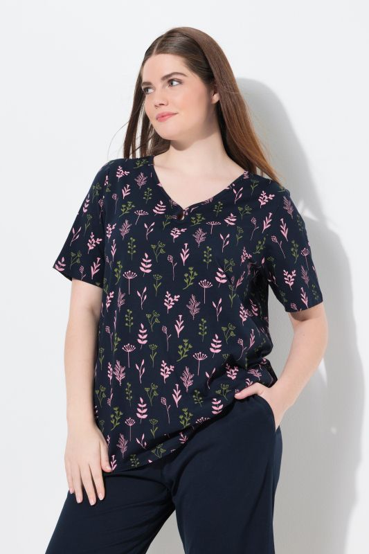 Eco Cotton Flower Print Short Sleeve Pajama Top
