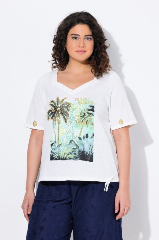 Paradise Sequined Tie Hem Graphic Tee