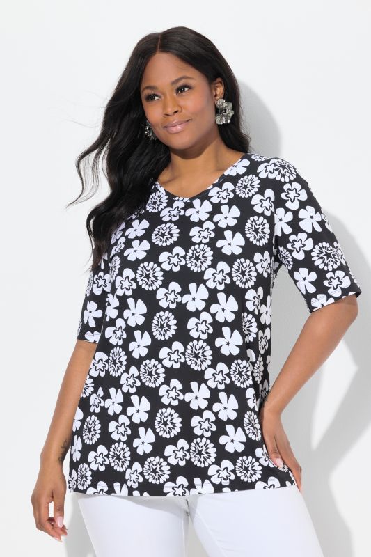 Flower Print Short Sleeve Blouse