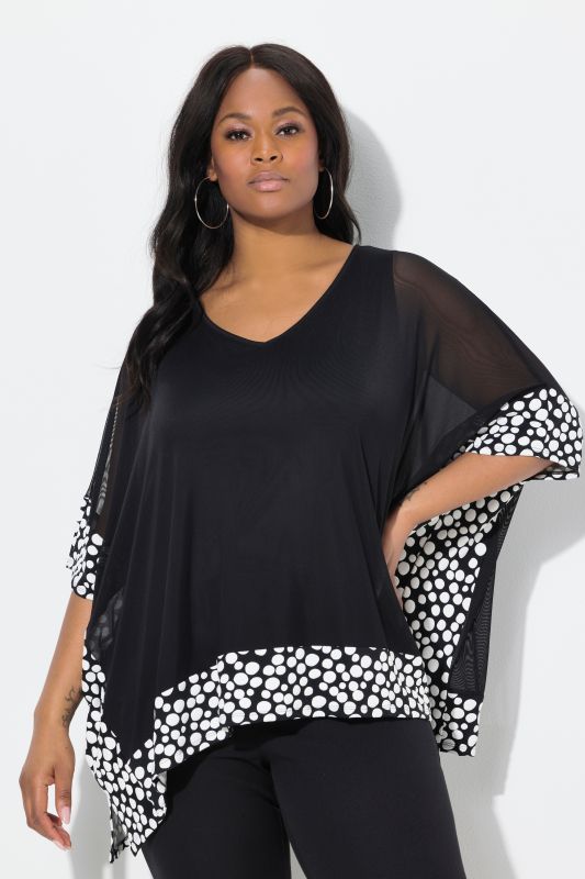 Polka Dot Trim Layered Chiffon Blouse