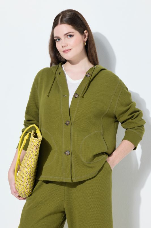 Eco Cotton Waffle Texture Long Sleeve Hoodie