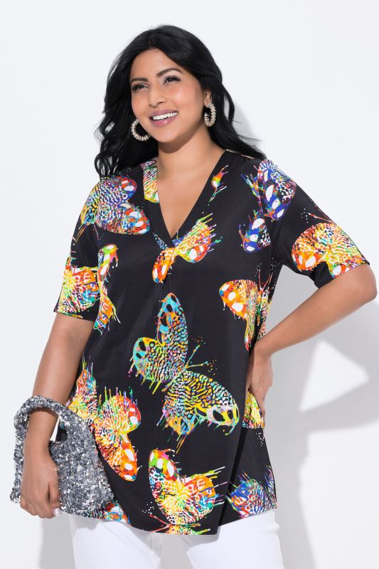 Butterfly Print Short Sleeve Slinky Top