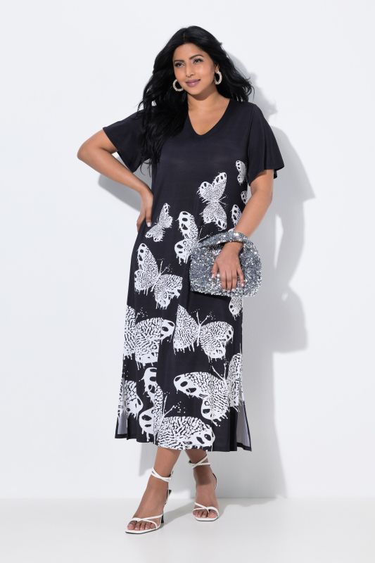 Butterfly Print Short Sleeve Slinky Dres