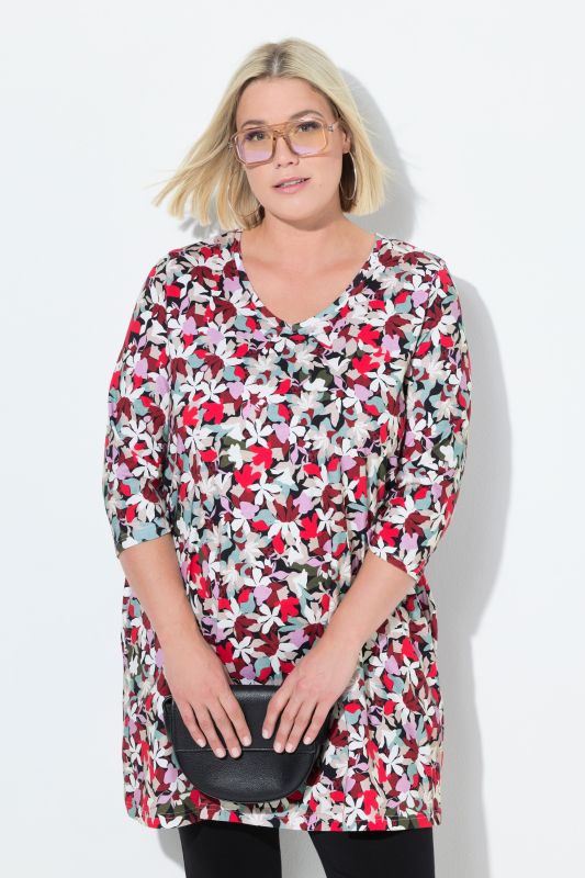 Mixed Floral 3/4 Sleeve Knit Tunic