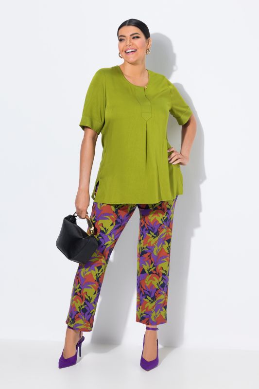 Leaf Print Elastic Waist Pants