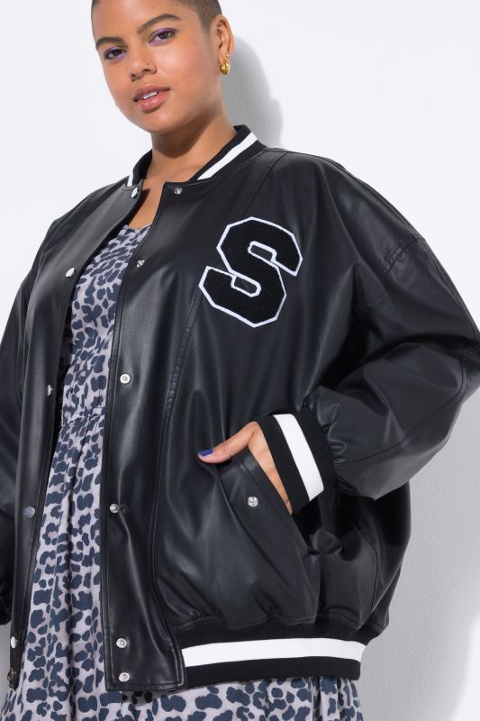 Faux Leather Varsity Style Jacket