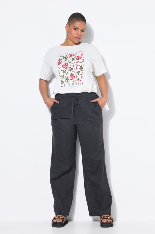 Lightly Textured High-Waisted Elastic Waist Pants