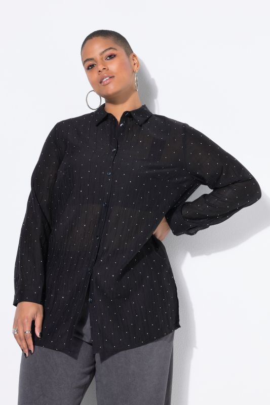 Sheer Rhinestoned Button Down Blouse