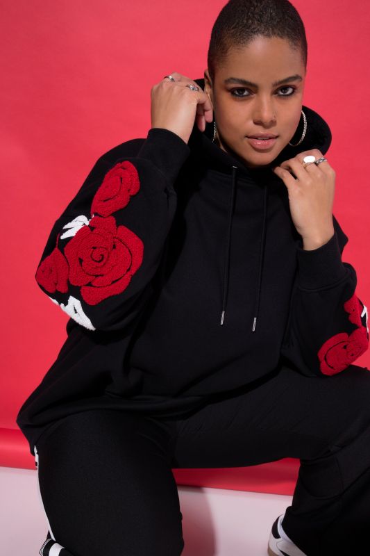 Terry Cloth Rose Patch Hoodie