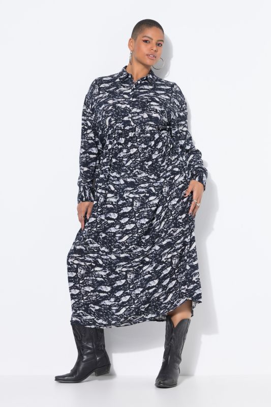 Allover Printed Long Sleeve Button Down Shirt Dress