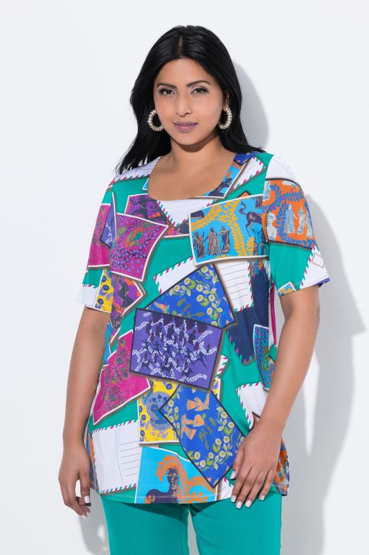 Блуза с принт на пощенски картички