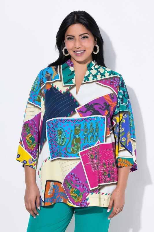 Блуза с принт на пощенски картички