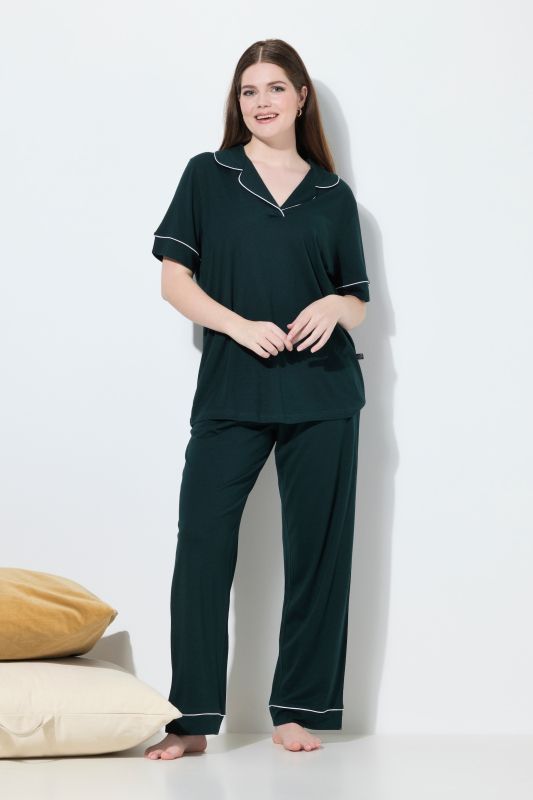 Lapel Collar Short Sleeve Two Piece Pajama Set