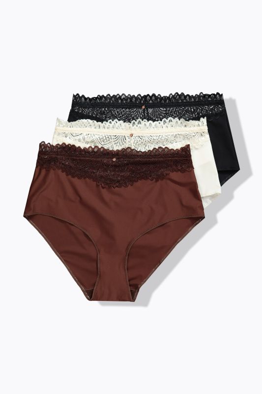 TRUYOU Maxislips, 3er-Pack, Spitzen-Bündchen, Mikrofaser