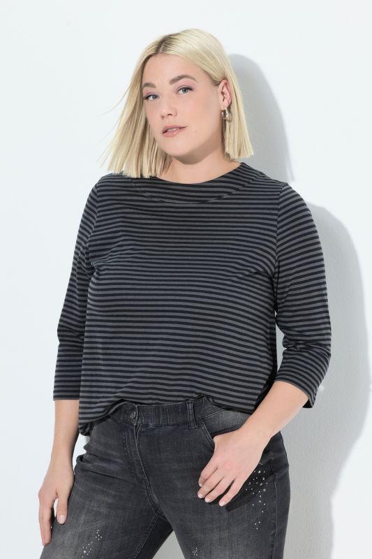 Striped High Neck 3/4 Sleeve Tee