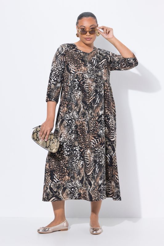 Animal Print Empire Knit A-Line Pocket Dress