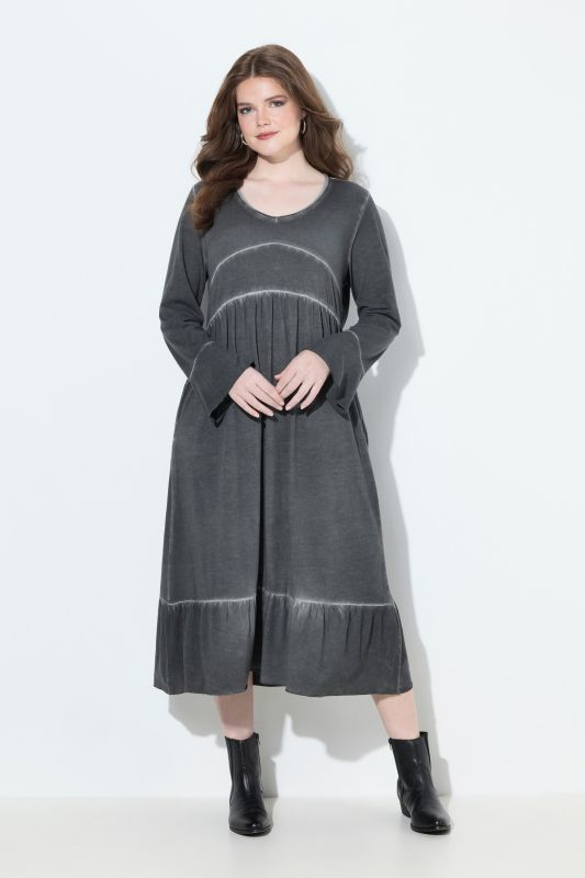 Cold-Dyed Decorative Seam Flounce Fanel Dress