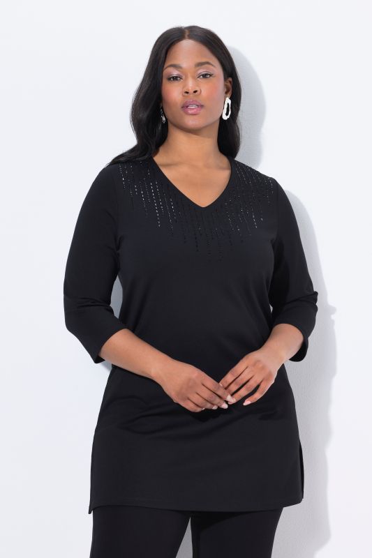 Rhinestone 3/4 Sleeve Tunic Blouse