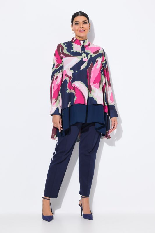 Marbled Long Sleeve Layered Tunic Blouse