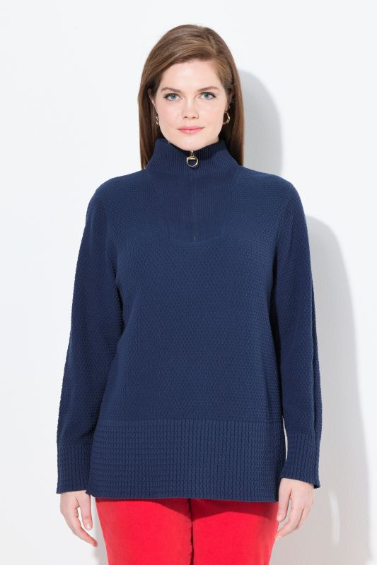 Knit Troyer Collar Long Sleeve Sweater