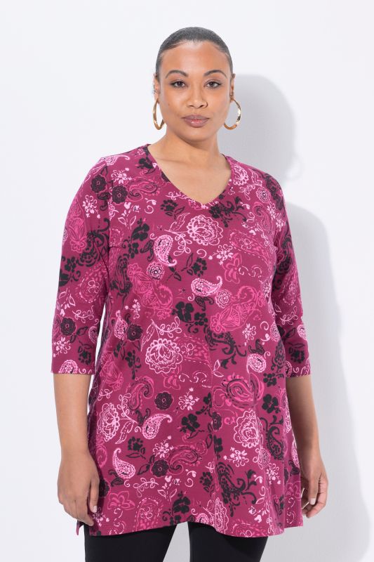 Floral Paisley Print Empire Knit Tunic
