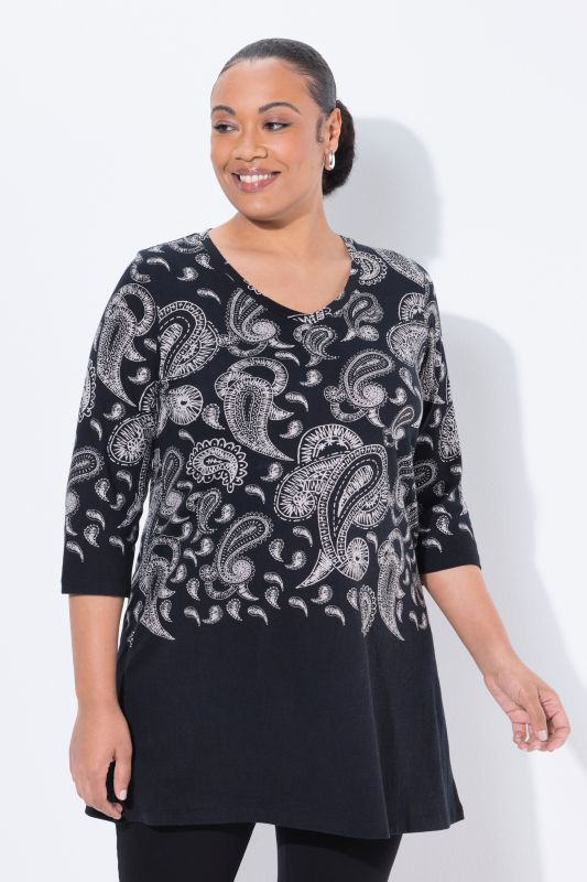 Paisley Placement Print A-Line Knit Tunic