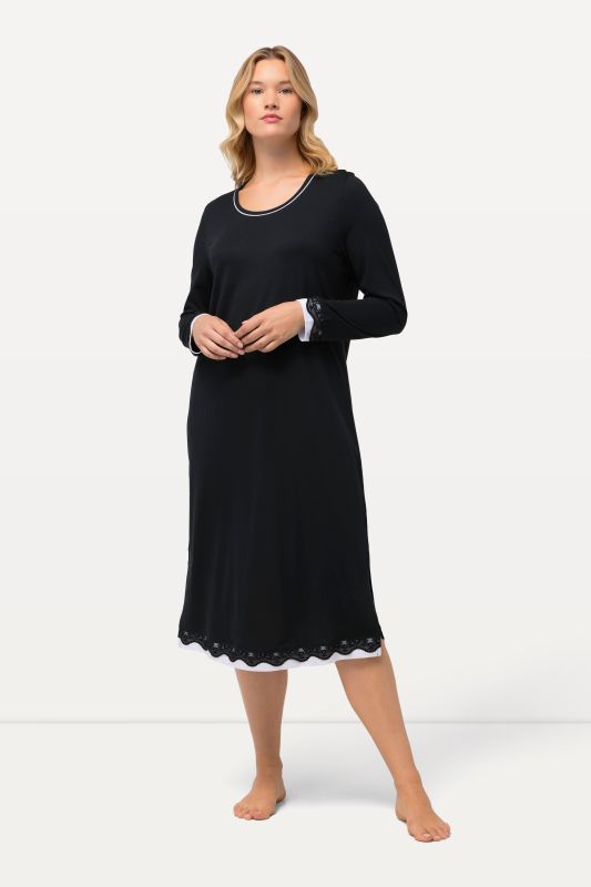 Lace Hem Contrast Trim Super Soft Knit Nightgown