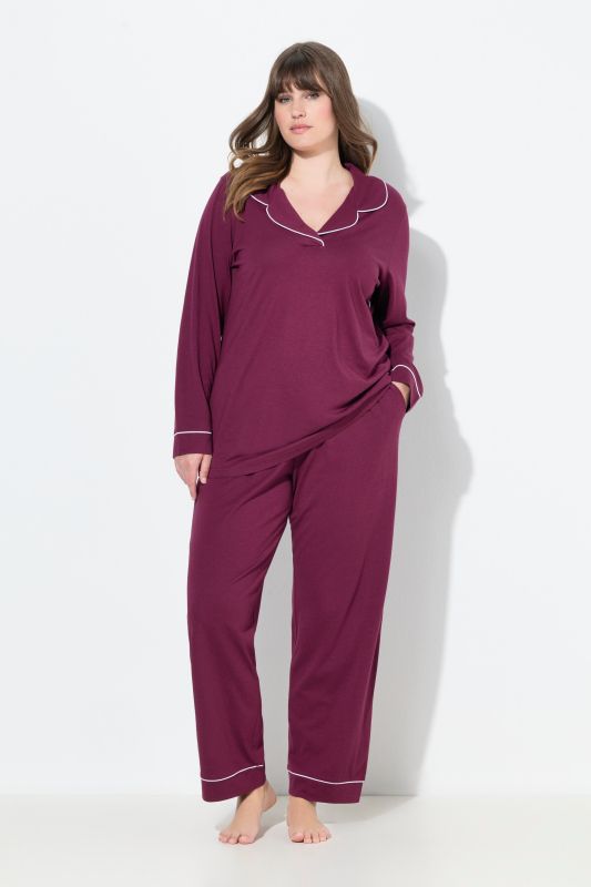 Contrast Piping Lapel Collar Pajama Set
