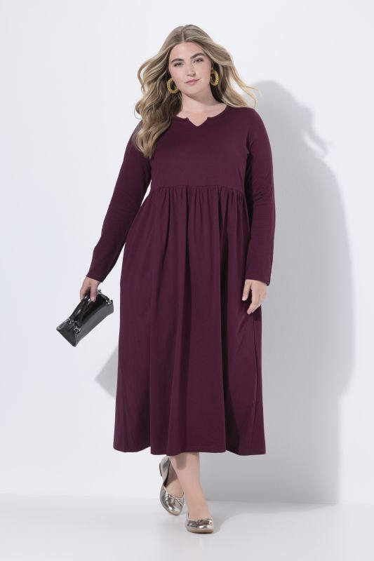 Notch Neck Empire Knit Long Sleeve Dress