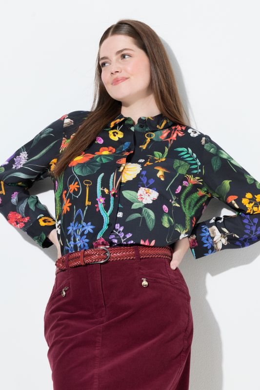 Country Floral Print Long Sleeve Button Down Blouse