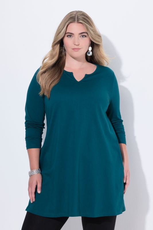 Notch Neckline Long Sleeve Knit Tunic