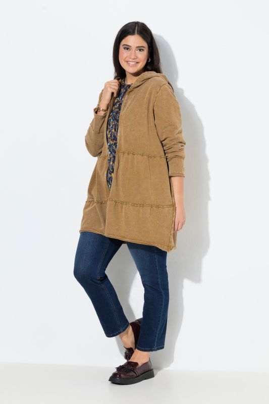 Tiered Flounce Panel Zip Up Hoodie