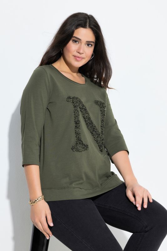 Textured Lettering 3/4 Sleeve Tee