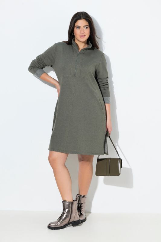 Troyer Collar Long Sleeve Sweatshirt Dress