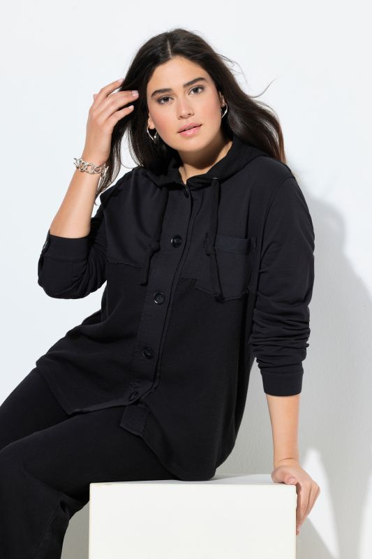 Mixed Texture Button Down Sweatshirt