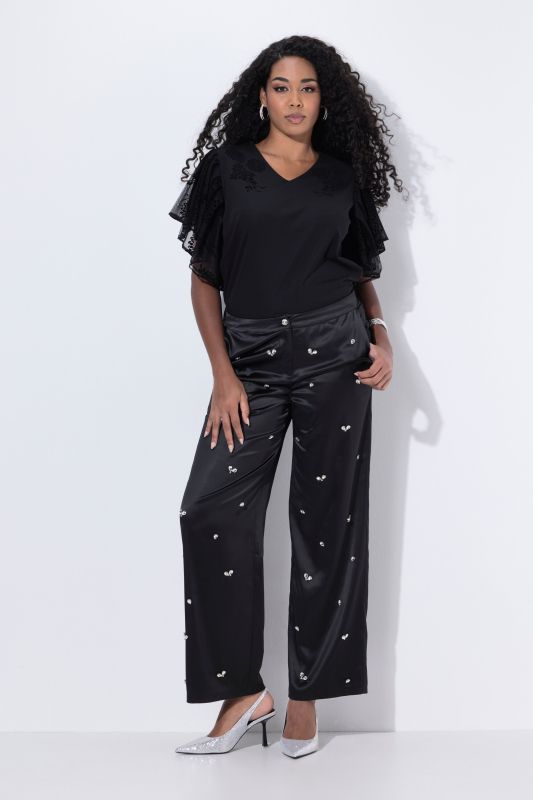 Rhinestone Detail Comfort Waist Pants