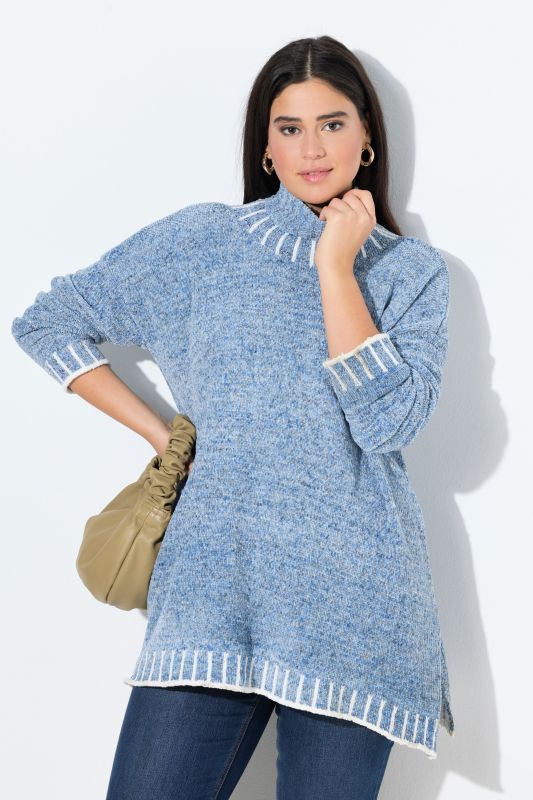 Blanket Stitch Oversized Turtleneck Sweater