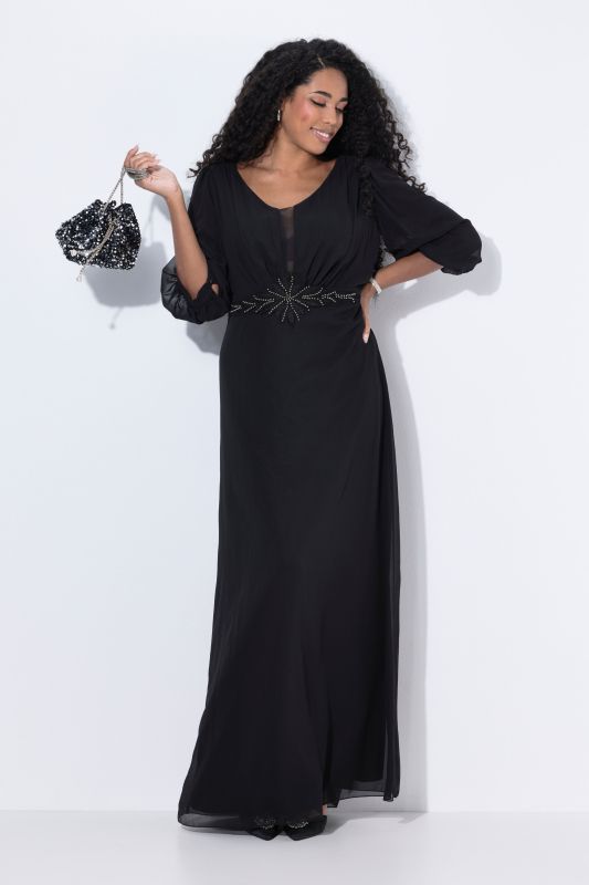 Layered Chiffon Plunging Neckline Maxi Dress