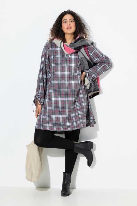 Glitter Plaid Long Sleeve A-Line Dress