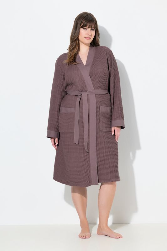 Waffle Pique Wrap Long Sleeve Cotton Bathrobe