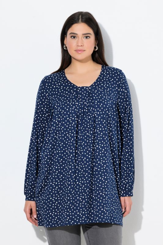 Pleated Confetti Print Long Sleeve Tee