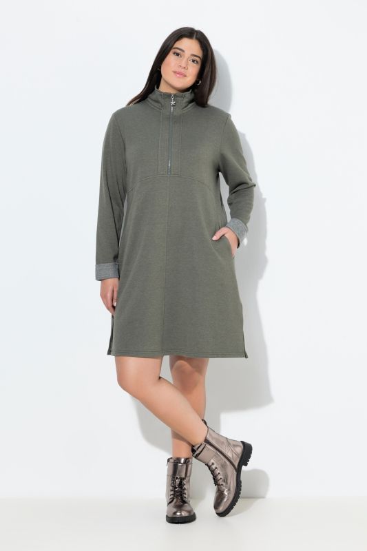 Troyer Collar Long Sleeve Sweatshirt Dress