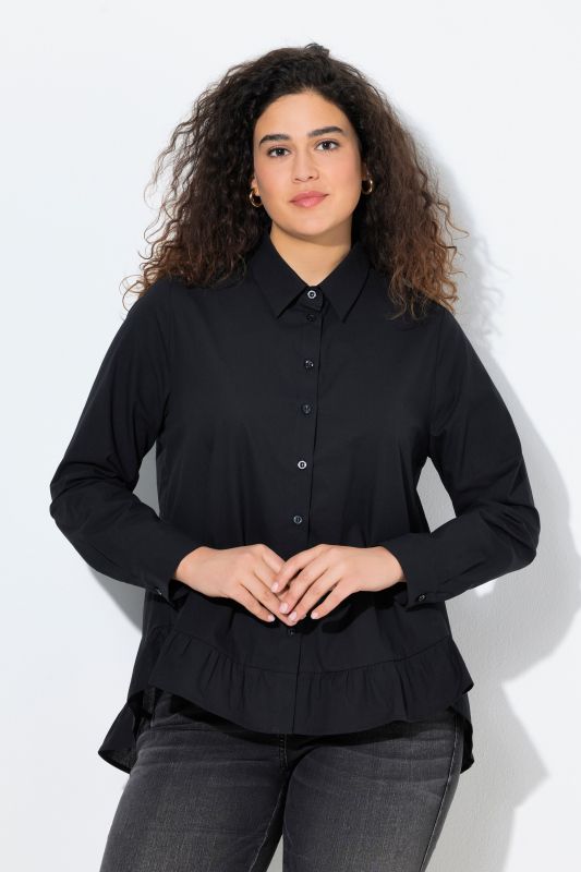 Flounce Hem Long Sleeve Button Down Blouse