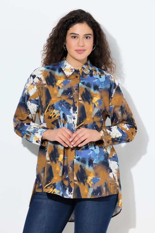 Spray Paint Print Button Down Tunic Blouse