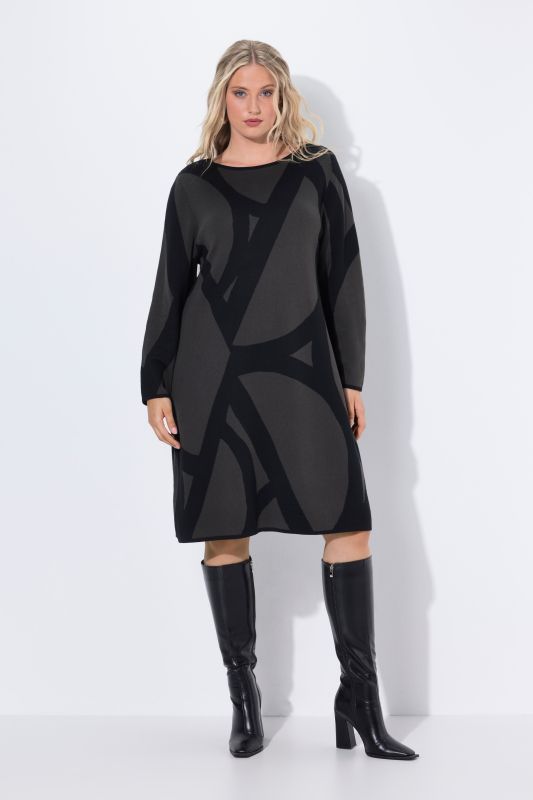 Graphic Knit Long Sleeve Sweater Dress