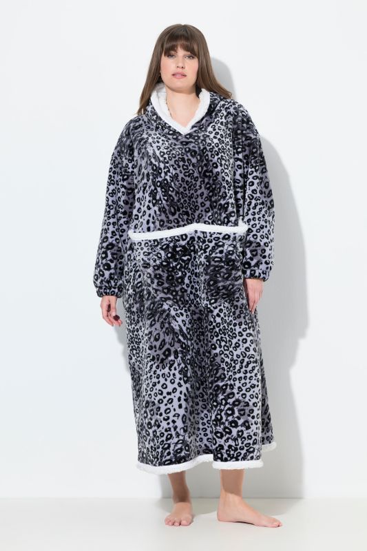 Fleece Leopard Print Loungewear Poncho
