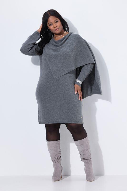 Attached Scarf Long Sleeve Sweater Dress